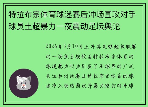 特拉布宗体育球迷赛后冲场围攻对手球员土超暴力一夜震动足坛舆论 特拉布宗体育球迷赛后冲场围攻对手球员土超暴力一夜震动足坛舆论