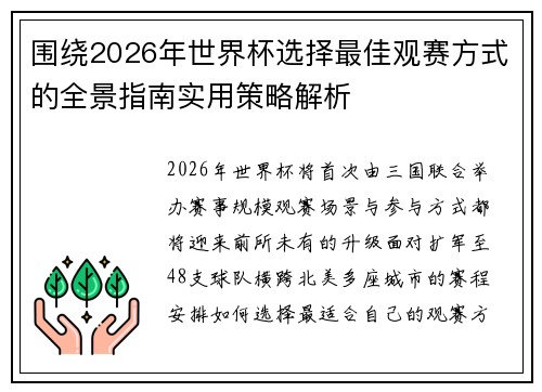 围绕2026年世界杯选择最佳观赛方式的全景指南实用策略解析 围绕2026年世界杯选择最佳观赛方式的全景指南实用策略解析